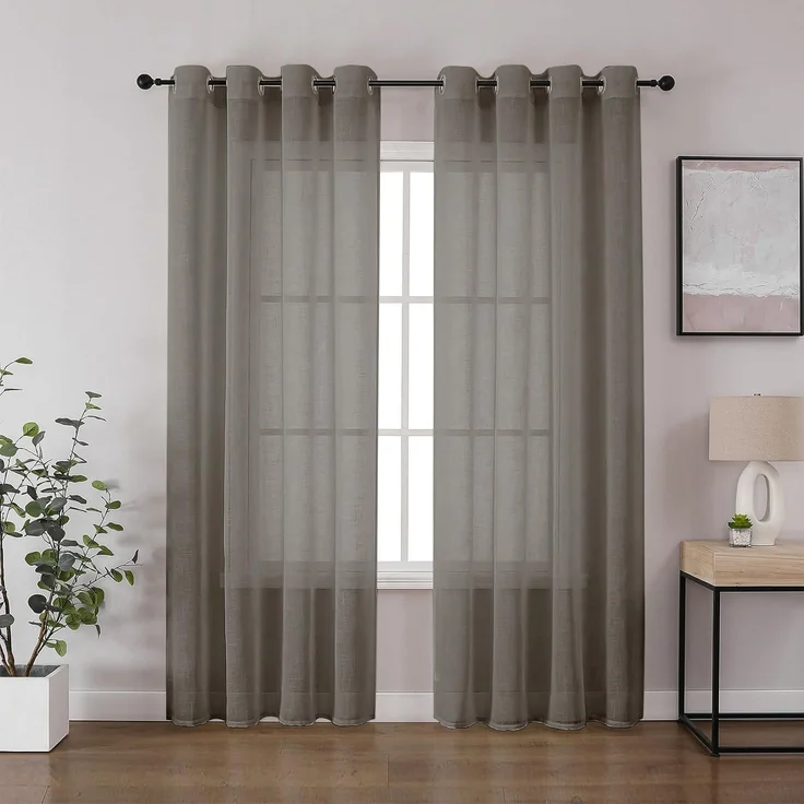 CUCRAF Leinenoptik Voile Vorhänge mit Ösen Halbtransparent Gardine für Schlafzimmer Wohnzimmer H225 x B140cm 2er Set,Hellgrau