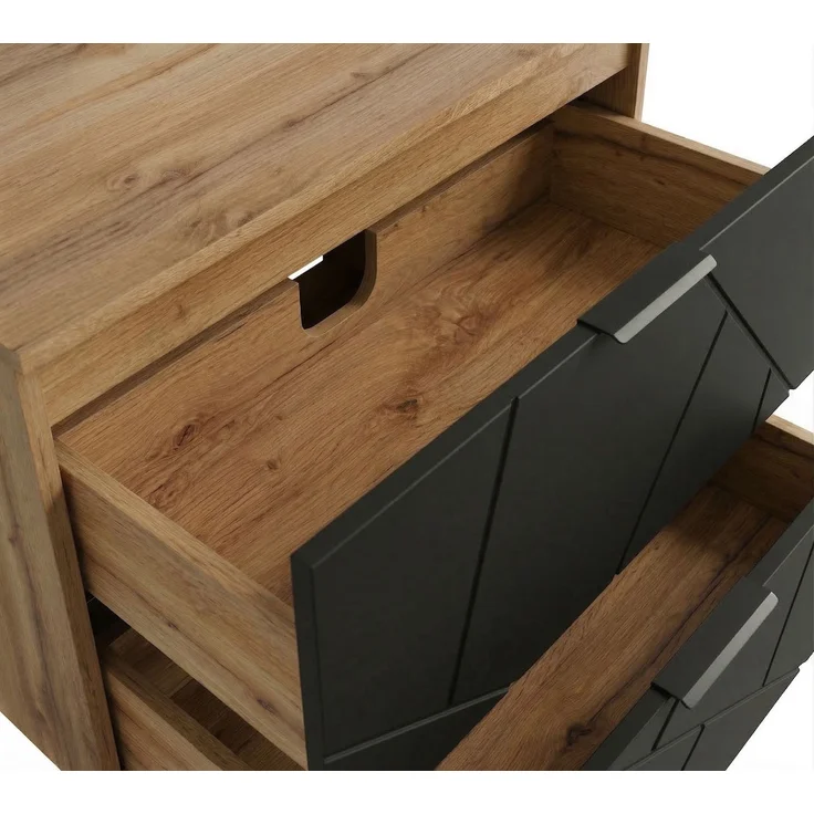 Badplaats Waschbeckenunterschrank Manello 80 x 46 x 58 cm – Eiche mit Matt Schwarz – Hängender Waschtischunterschrank mit 2 Schubladen – Bild 5