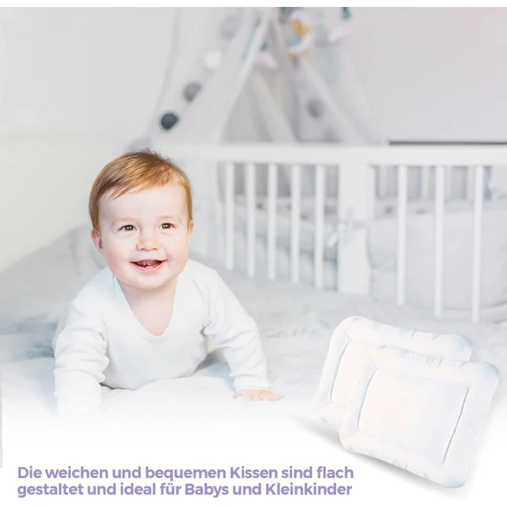 KiGATEX Babykissen Flachkissen 2er Set, sanft und weich, für süße Träume, 60 x 40 cm, Allergiker geeignet, pflegeleicht – Bild 3