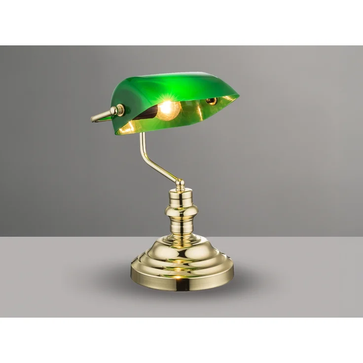 Retro LED Schreibtischleuchte Messing mit Glasschirm Grün, Höhe 36cm – Bild 3