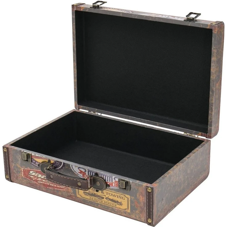 HMF Aufbewahrungsbox Handgefertigter Vintage Koffer aus Holz, Deko Koffer, Deko Koffer, Geschenkkoffer Garagen Design 38 x 26 x 13 cm – Bild 2