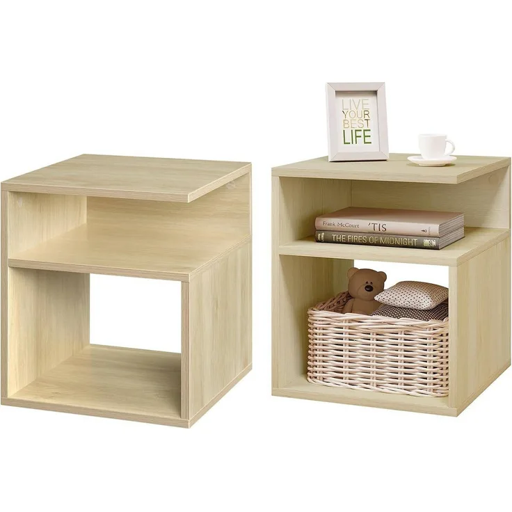 EUGAD Nachttisch (2-St, Set), Beistelltisch mit 2 offene Fächer