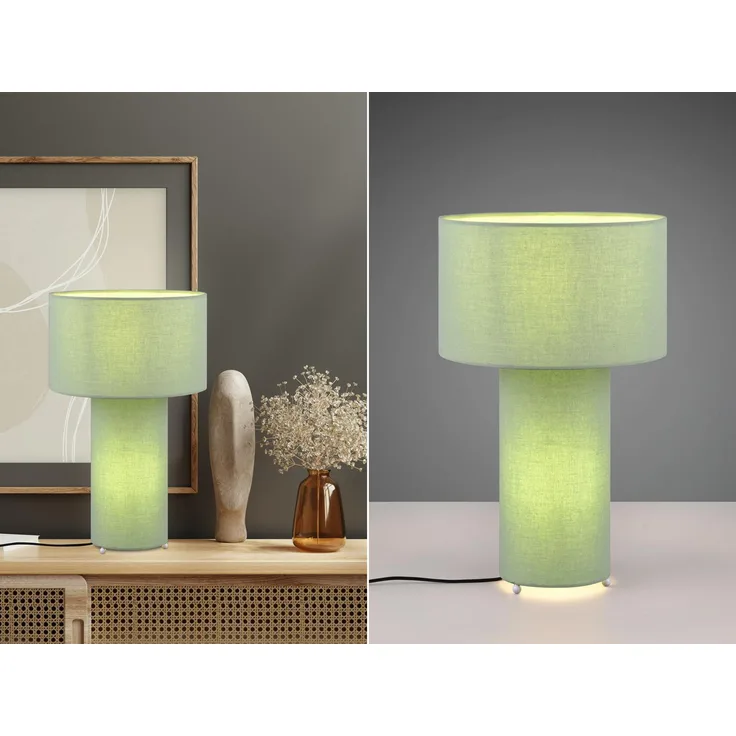 LED Tischleuchte Korpus und Lampenschirm Stoff Pistaziengrün, Höhe 40cm