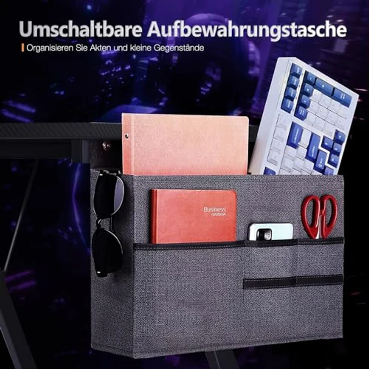 ODK Gaming Tisch, Computertisch, Gaming Schreibtisch mit runder Ecke, Gaming-Tisch mit Monitorablage (Kohlefaser Schwarz, 167x120 cm) – Bild 5