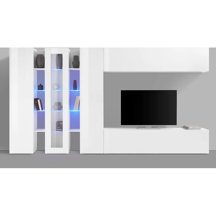 Wohnwand >Benevent< (7-teilig) in Weiß Hochglanz - 380x180x30 (BxHxT) – Bild 2