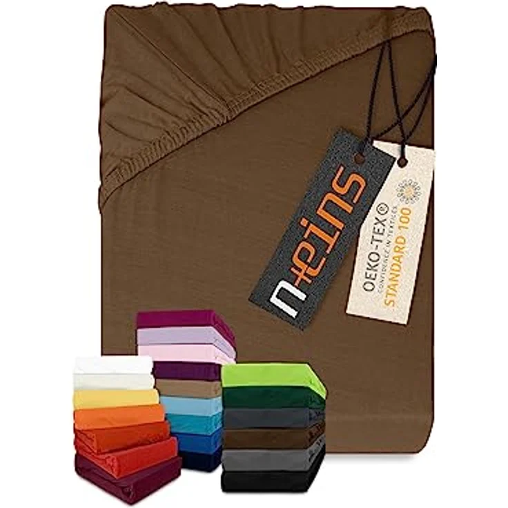 npluseins klassisches Jersey Spannbetttuch - vielen Farben + Größen - 100% Baumwolle 159.192, 120x200 cm, Schokobraun – Bild 2