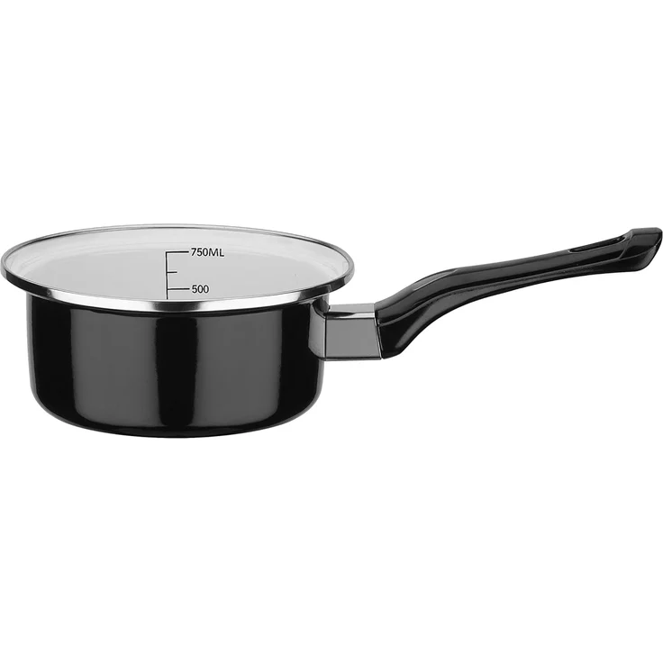 GSW Topf-Set Black & White, Stahl-Emaille (Set, 7-tlg, je 1 Kochtopf Ø 16/20/24 cm, 1x Stielkasserolle Ø 16 cm), Literskala, Induktion – Bild 2