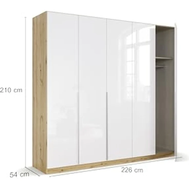 Rauch Möbel Alabama, Kleiderschrank für Schlafzimmer, Kinderzimmer, Wohnzimmer, Garderobe, Flur, 5-türig, mit Zubehör Classic, Farbe Weiß Hochglanz/Eiche Artisan, Holz, Breite 226 cm – Bild 3