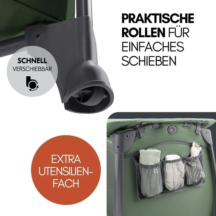hauck Baby Reisebett Play N Relax Center Set mit Komfort Matratze und Insektenschutz - Babyreisebett mit Neugeborenen Einsatz, Wickelauflage und Tasche (höhenverstellbar & faltbar) - Dark Green – Bild 6