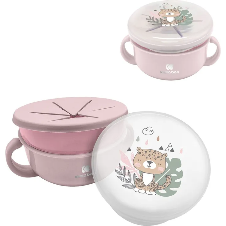 Kikkaboo Kinder Snackschale Savanna 2 in 1 Deckel Griffe Fassungsvermögen 380 ml rosa