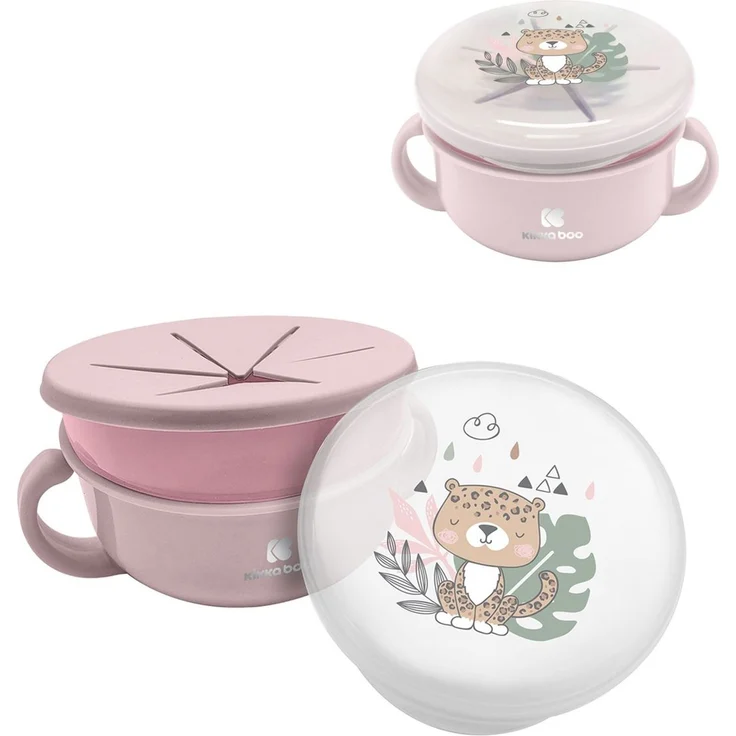 Kikkaboo Kinder Snackschale Savanna 2 in 1 Deckel Griffe Fassungsvermögen 380 ml rosa – Bild 1