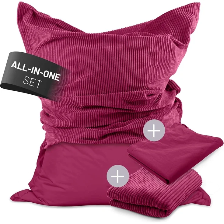 Lumaland Sitzsack Classic XXL All-in-One Set | Riesen Sitzsack XXL mit Cord & Outdoor Bezug für drinnen & draußen | Sofa Sessel mit im Innensack sicher verpackter EPS-Füllung – Hüllen Easy wechselbar – Bild 1