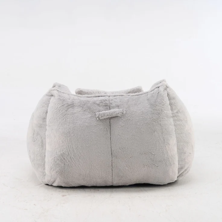 Großer Sitzsack-Sessel mit Kunstfellbezug und Kissen, weicher Loungesitz mit Schaumstoffflocken ohne Montage für Wohnzimmer, Grau – Bild 13