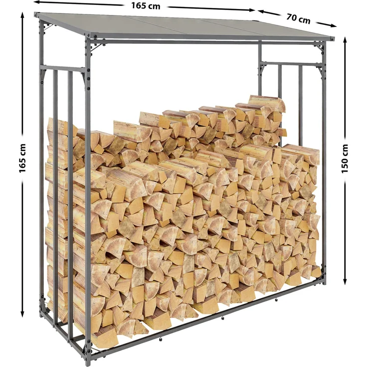 DELUKE® Kaminholzregal aussen mit Abdeckung HEOD - für Feuerholz Brennholzregal aussen Kaminholzunterstand Kaminholzständer draussen Feuerholzregal aussen, 70x165x165, Aluminium, Ohne Plane – Bild 3