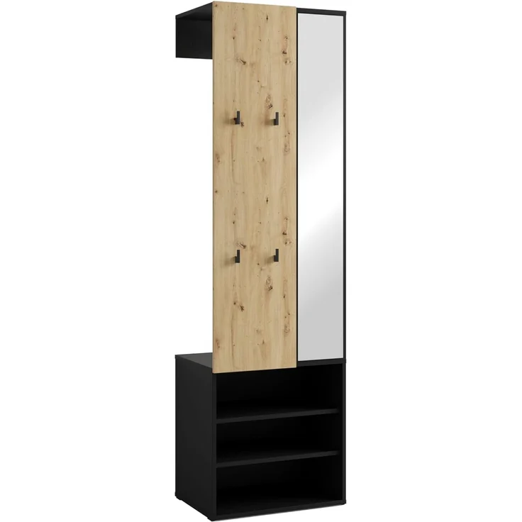 byLIVING Kompaktgarderobe Dielen - Set Andorra (1-St) maximale Ordnung auf wenig Fläche mit Spiegel, Kleiderstange und Haken – Bild 1
