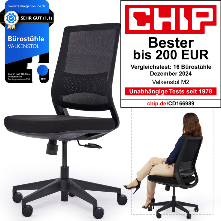 VALKENSTOL M2 Essential - Bürostuhl Ergonomisch Testsieger - 5 Jahre Garantie - Schreibtischstuhl ohne Armlehnen ohne Kopfstütze - Computerstuhl – Bild 3