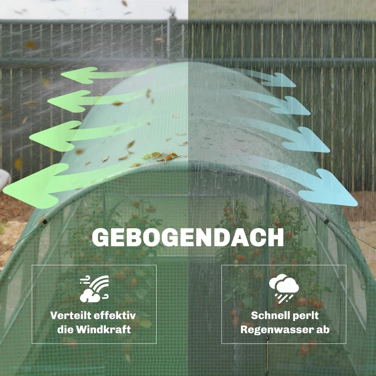 Outsunny Foliengewächshaus, PE, Stahl, Grün, 200L x 300B x 200H cm – Bild 9