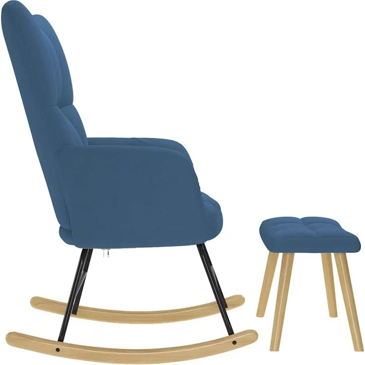 vidaXL Schaukelstuhl mit Fußhocker Blau Stoff 4016808 – Bild 5