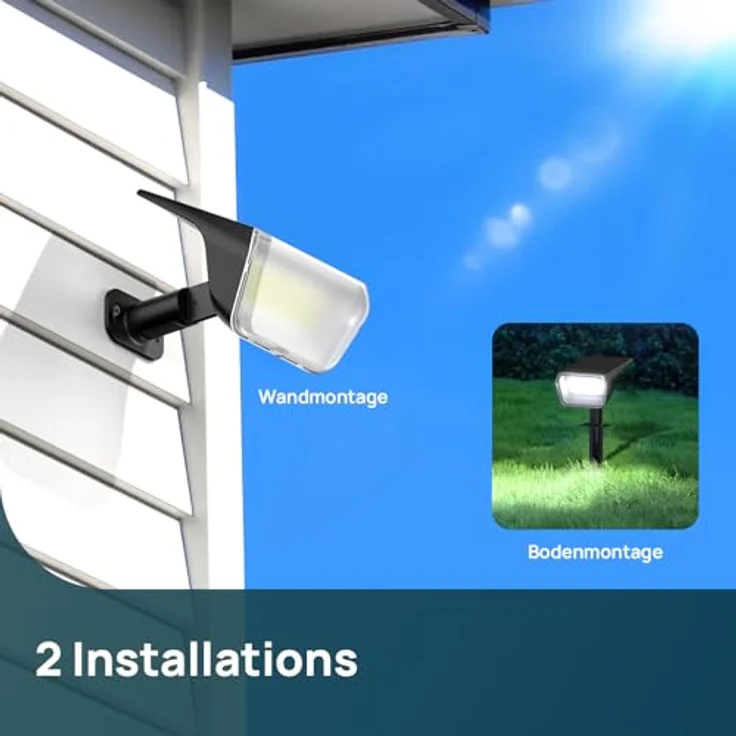 Linkind 60-Led Solar Strahler für außen Warmweiß 800Lm, Extra-lange Leuchtdauer & Intelligent Entladung, 3000K Solar Gartenleuchte mit Lade-Anzeige, IP67 LED Gartenstrahler Solarlichter, 3 Stück – Bild 6