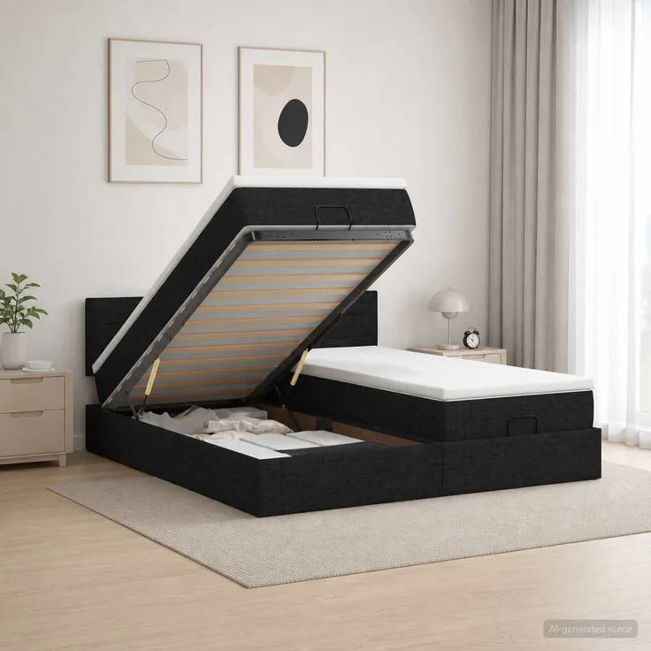 vidaXL Ottoman-Bett mit Matratze und LED Schwarz 200 x 200 cm Stoff 3457261