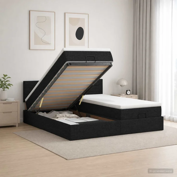 vidaXL Ottoman-Bett mit Matratze und LED Schwarz 200 x 200 cm Stoff 3457261 – Bild 1