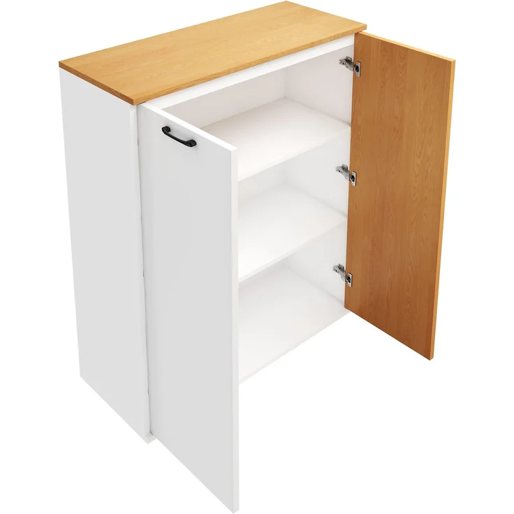 Flieks Büromöbel-Set mit höhenverstellbarem Schreibtisch 140 cm, Aktenschrank, Klappfach und Stauraum, Weiß-Holzoptik – Bild 10