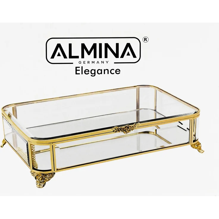 Schmuck- und Dekobox mit Deckel & Spiegelboden, 20 x 30 x 8 cm - Gold – Bild 8
