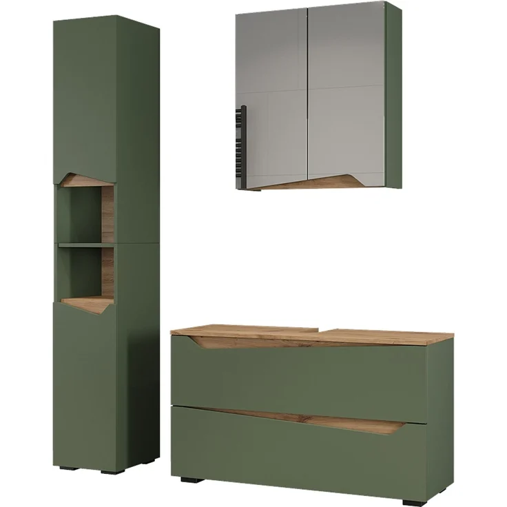 Badmöbel-Set Marelle Grün/Artisan-Eiche 3 Teile Vicco – Bild 1