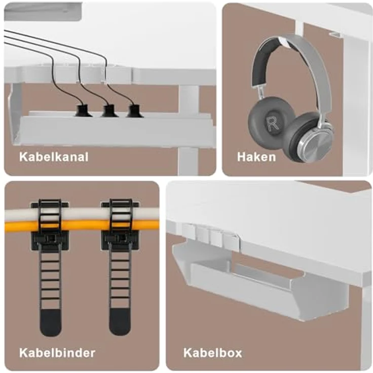 JUMMICO Höhenverstellbarer Schreibtisch L-förmig mit 3 Speicherhöhen & Kabelmanagement, 160x140 cm Eckschreibtisch Höhenverstellbar, Ergonomischer Computertisch für Homeoffice & Gaming, Weiß – Bild 8