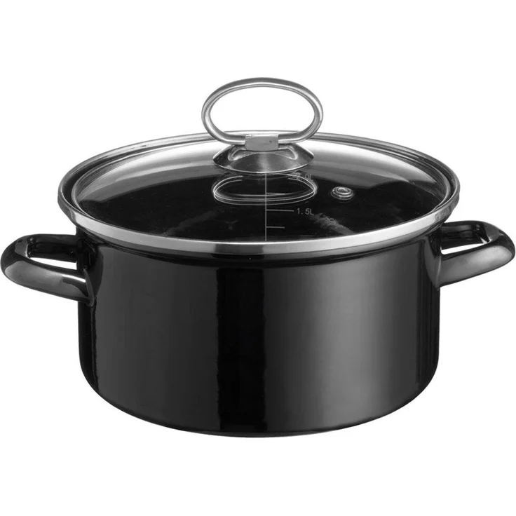 Topf mit Deckel 'Emaille' 20cm, Schwarz