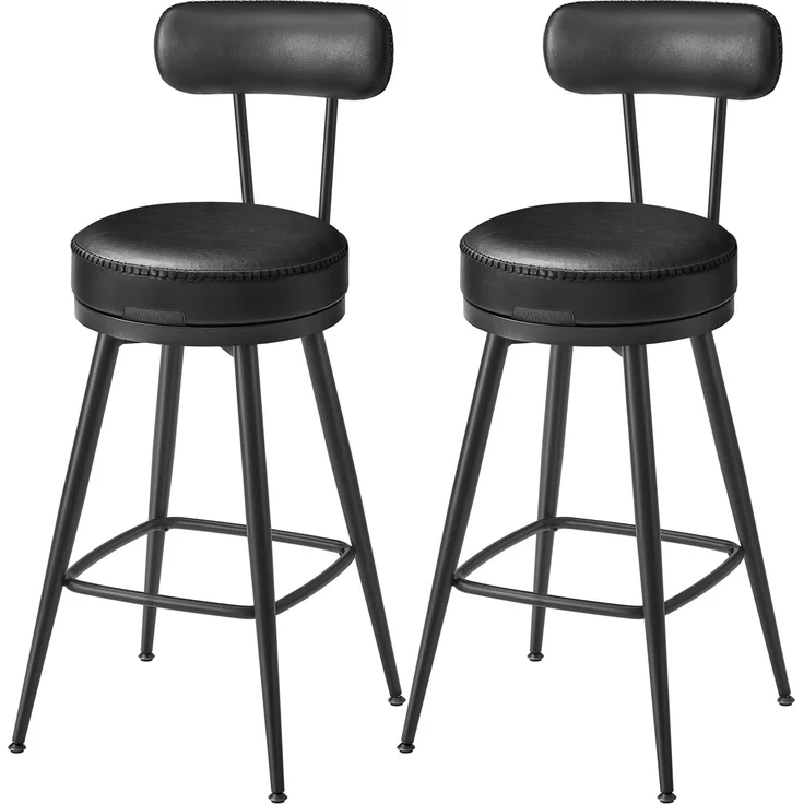 VASAGLE EKHO Kollektion - 360° drehbarer Barhocker, 4er Set, Hocker mit Rückenlehne für Kücheninsel, Kunstleder mit Nähten, Mid-Century-Modern-Stil, 65 cm hoch, Küche, Hausbar, tintenschwarz LBC289B01