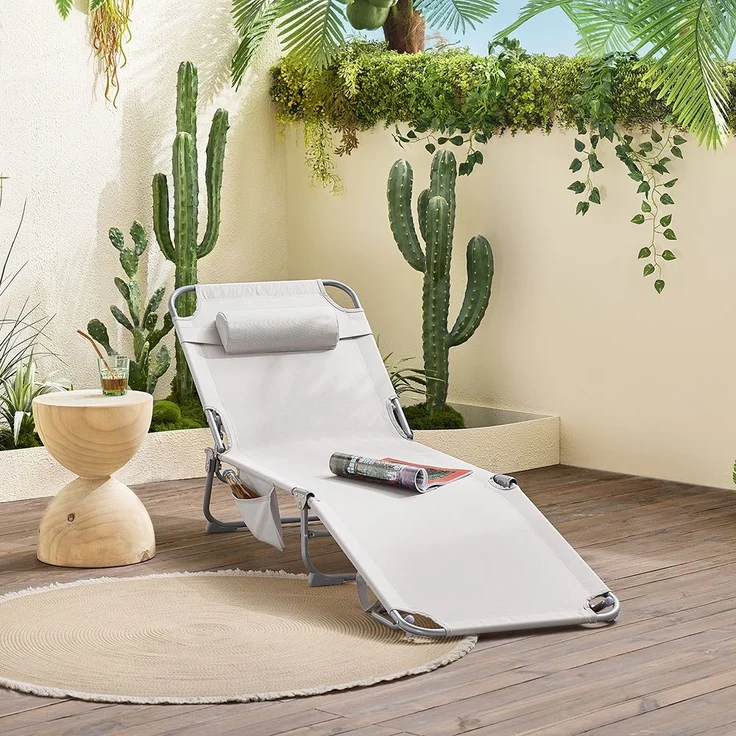 SoBuy OGS35-MI Sonnenliege, Textilgewebe, Lackiert, Beige, 167 x 81 x 56 cm – Bild 5