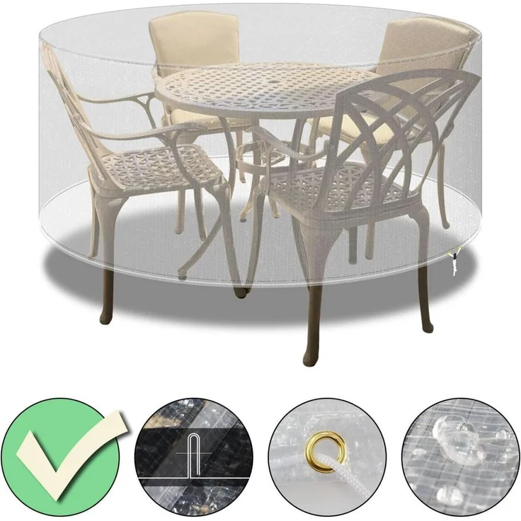 Möbelabdeckung Wasserdicht Winddicht Ø130x71cm Rund Transparent – Bild 5