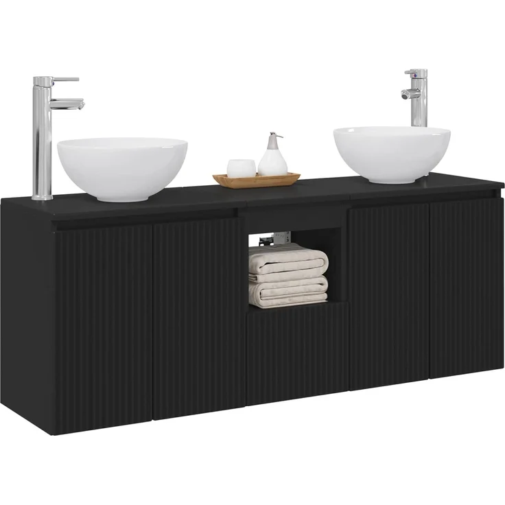 vidaXL Wandhängendes Badezimmerschrank-Set 3 stk. Schwarz 3405628 – Bild 3