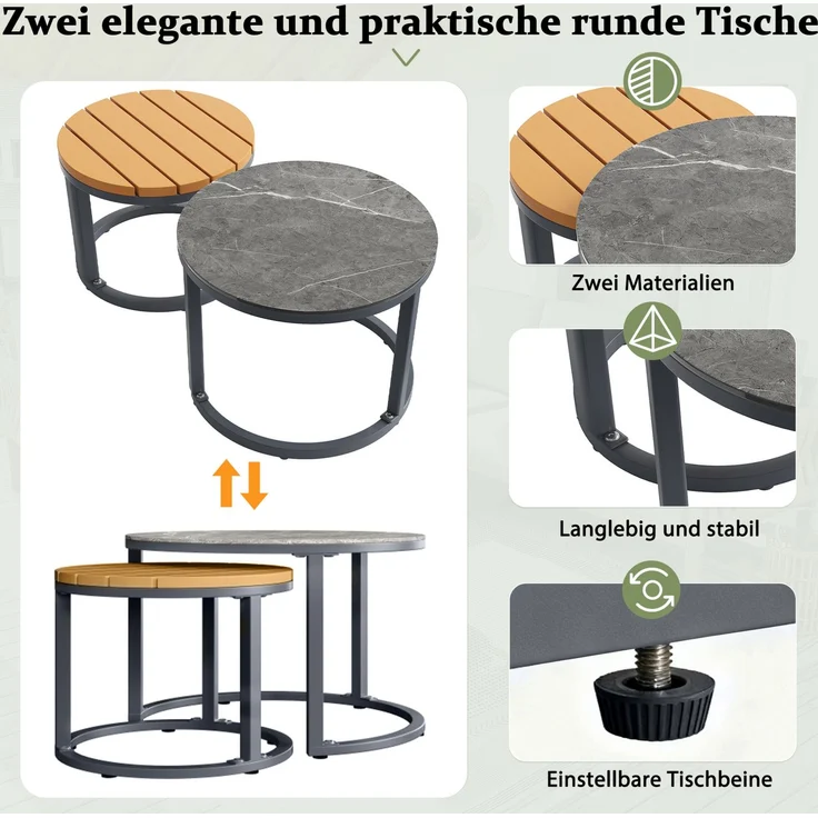 Gartenlounge-Set, Olefin, modular mit 2 Beistelltischen, 86x233x178 cm, Grau – Bild 6