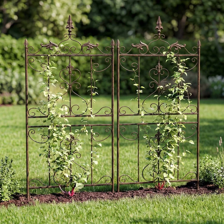Rankgitter INES 2er Set - 51 x 3 x 124 cm, Metall, Braun | Rankhilfe Kletterpflanzen Gartendekoration – Bild 3
