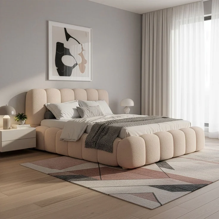 Juskys Polsterbett Catania - Bubble Design, gepolstertes Kopfteil, stabile Kontruktion - 140 x 200 cm - Beige – Bild 1