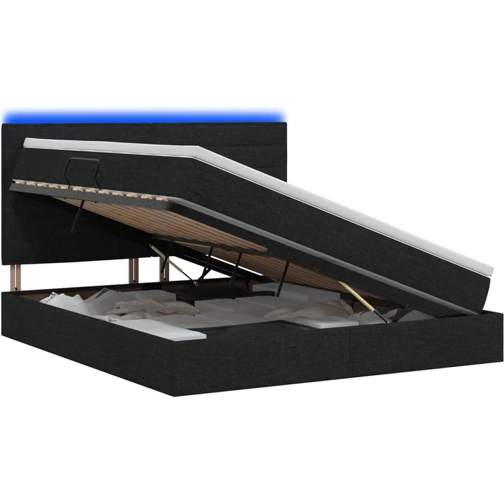 vidaXL LED-Speicherbett mit Matratze Schwarz 160x200 cm Stoff 3459893 – Bild 1