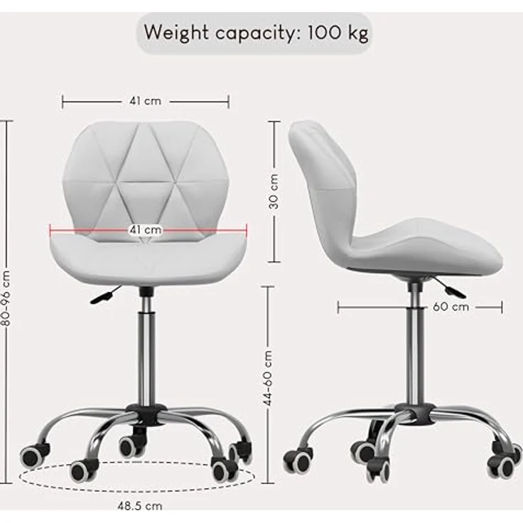 Vida Designs Geo Büro-Computer-Stuhl, weiß, Gaming-Stuhl, Sekretär, Beine mit Drehrollen, Höhe verstellbar, Chrom, Polyurethan-Kunstleder – Bild 3