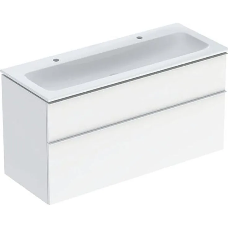 Geberit iCon Set Möbelwaschtisch mit Unterschrank, 120 cm, 2 Schubladen mit Selbsteinzug, feuchtigkeitsbeständige Holzspanplatte, vormontiert