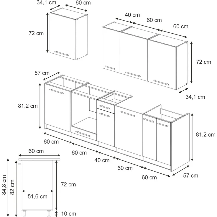 Küchenzeile Fame-Line Anthrazit Hochglanz/Goldkraft Eiche 280 cm, AP Marmor Vicco – Bild 2
