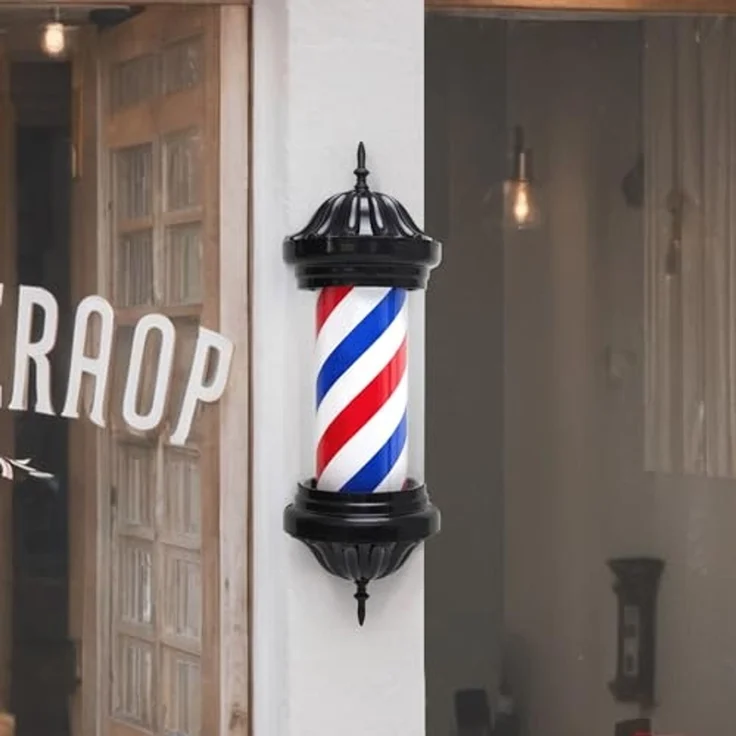 BarberPub Barber Pole Barbierstab, Barbershop Friseurstange mit LED Leucht Salon Einrichtung, Drehbar Stange Friseursalon, Rot Weiß Blau Salon Säule, 70CM Barbier Stange Licht, Energie Sparen L054BC – Bild 2