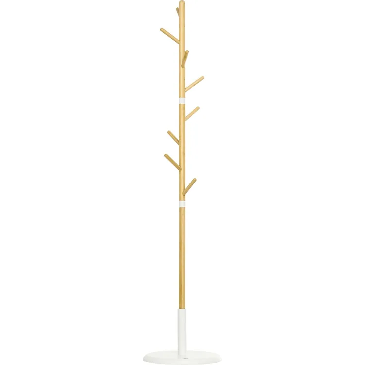 JARDJ Moderne Garderobe mit 8 Haken für Kleidung und Taschen, baumförmige Garderobe für den Eingangsbereich, Ø 37,8 x 175,6 cm, Natur