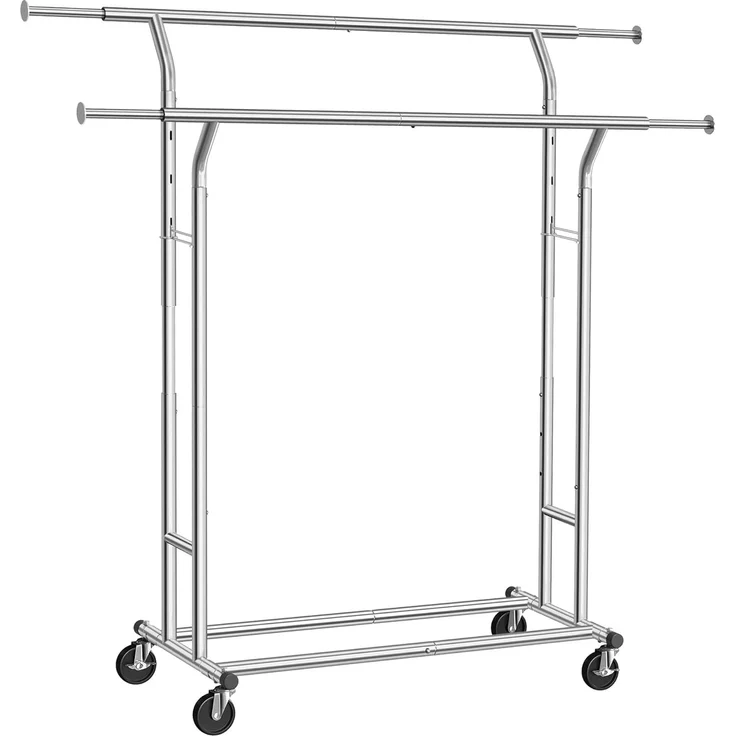 Songmics Schwerlast Metall Kleiderständer auf Rädern, bis 110kg belastbar, Länge: 129-189cm, Chrom HSR12S