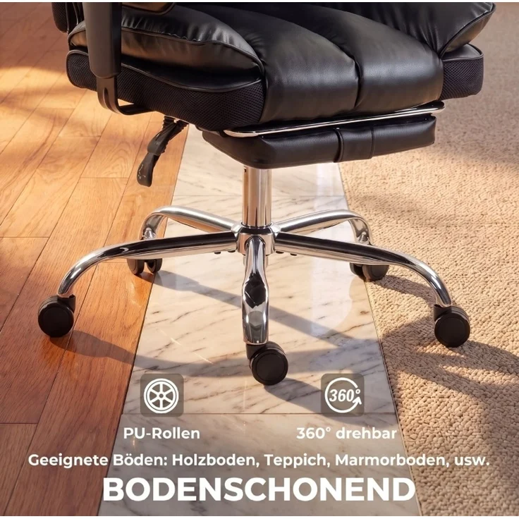Chefsessel aus Kunstleder mit Taschenfederkern & Liegefunktion, 80x67x130 cm, Schwarz – Bild 5