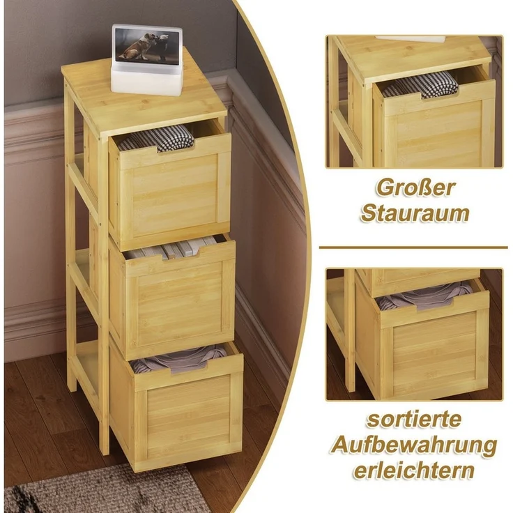 EUGAD Badkommode (1 St), Badezimmerschrank schmal, mit 3 Schubladen, aus Bambus – Bild 3