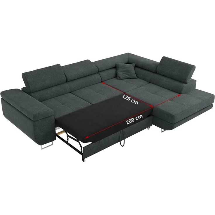Ecksofa L-Form Couch mit Schlaffunktion und Verstellbare Kopfstützen - GUSTAW - Dunkelgrau Stoff - Rechts – Bild 8