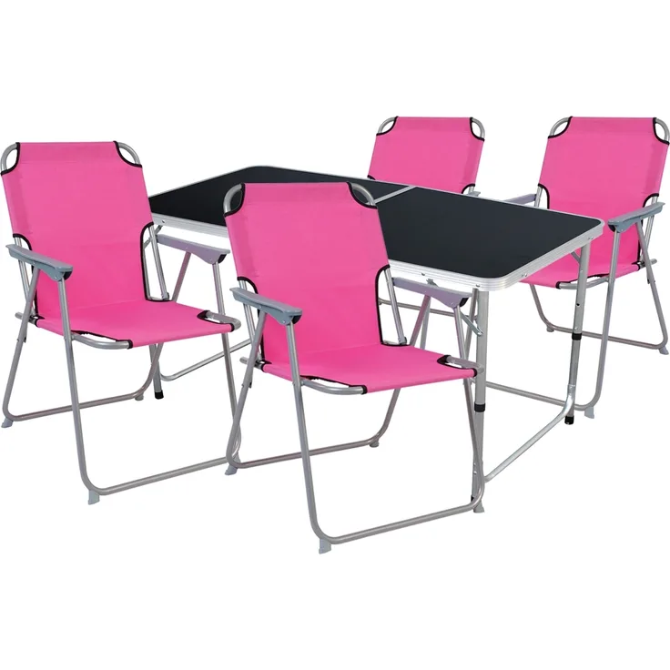 5-teiliges Campingmöbel Set Black Alu 120x60x58/70cm pink