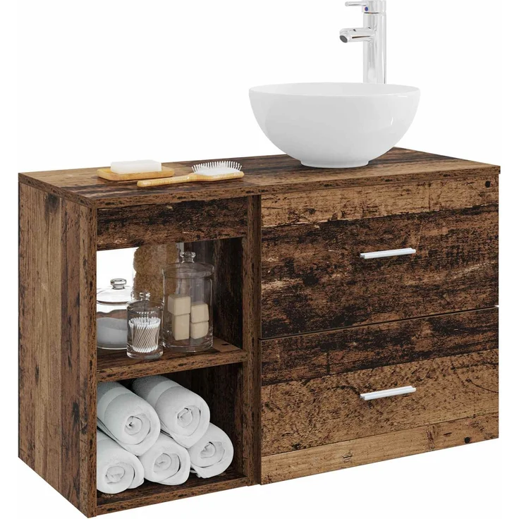 vidaXL Badezimmerschrank-Set 2 stk. Altholz 79,5 x 35 x 80 cm 3403870 – Bild 3