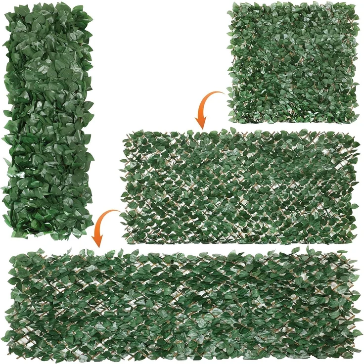 Erweiterbarer Gitterzaun aus Weide mit künstlichem Blattwerk aus Apfelblätter – 100x200cm flexibel ausziehbar – Sichtschutz und Dekoration für Wohnzimmer, Garten, Balkon und Terrasse – Bild 3